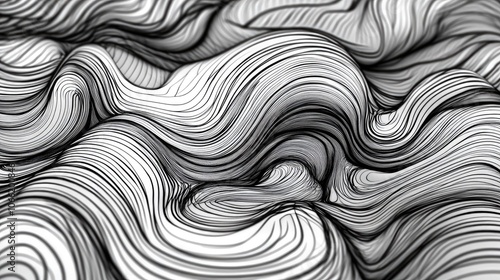 Abstract Black and White Line Pattern Flowing Design