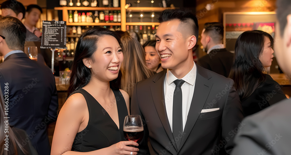 Two individuals holding wine glasses at a gathering. Two individuals holding wine glasses at a gathering.