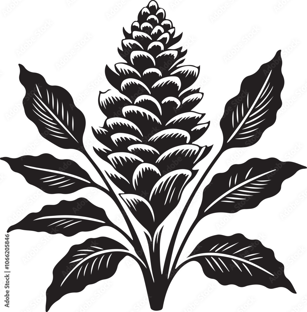 black and white ornament flower with leaves silhouette design vector art illustration black and white ornament flower with leaves silhouette design vector art illustration