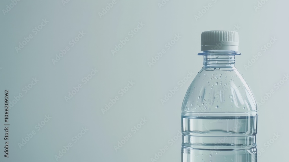 Clean modern water bottle with safety cap and half-filled with clear water on white background, symbolizing hydration and drinking safety, ample copy space for text overlay. Clean modern water bottle with safety cap and half-filled with clear water on white background, symbolizing hydration and drinking safety, ample copy space for text overlay.