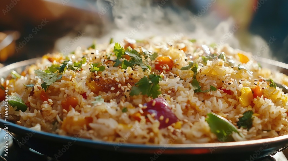 Vibrant Aromatic Rice Dish with Fresh Garnish Vibrant Aromatic Rice Dish with Fresh Garnish
