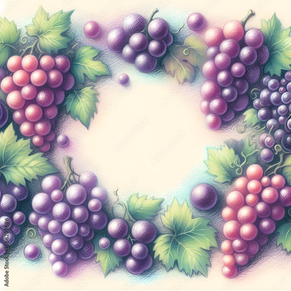 포도 일러스트 프레임, 테두리, 파스텔화 (Grape illustration frame, border, pastel painting) 포도 일러스트 프레임, 테두리, 파스텔화 (Grape illustration frame, border, pastel painting)