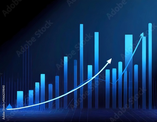Wallpaper Mural 右上がりに成長する青のグラデーション棒グラフと線グラフイラスト Torontodigital.ca