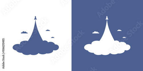 Rocket launch with smoke cloud silhouette logo icon vector design isolated