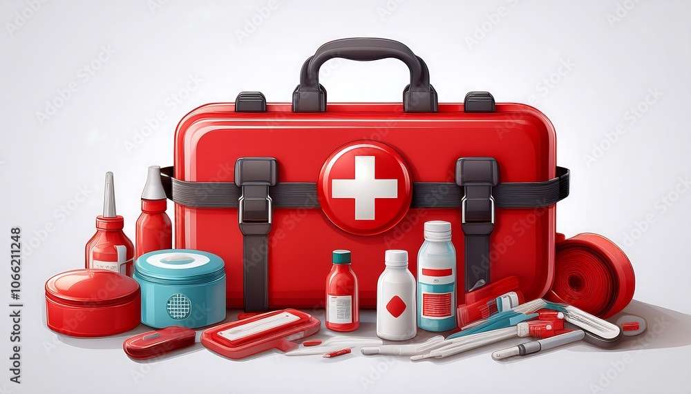 Fototapeta premium Emergency Kit with Supplies for Safety and Preparedness 