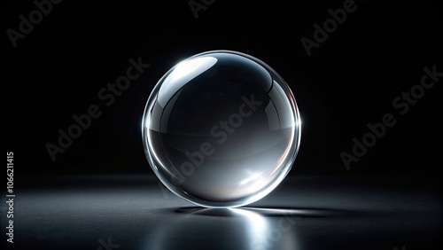 Empty glass sphere on black background, sphere, glass,empty, minimalistic, isolated, reflection, simplicity, round, dark