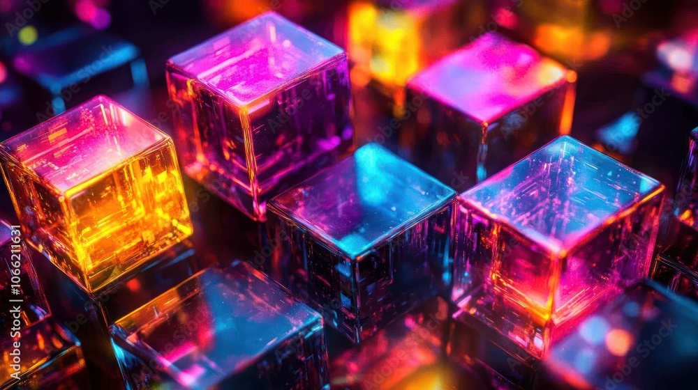 Fototapeta premium Colorful Glass Cubes with Neon Lights