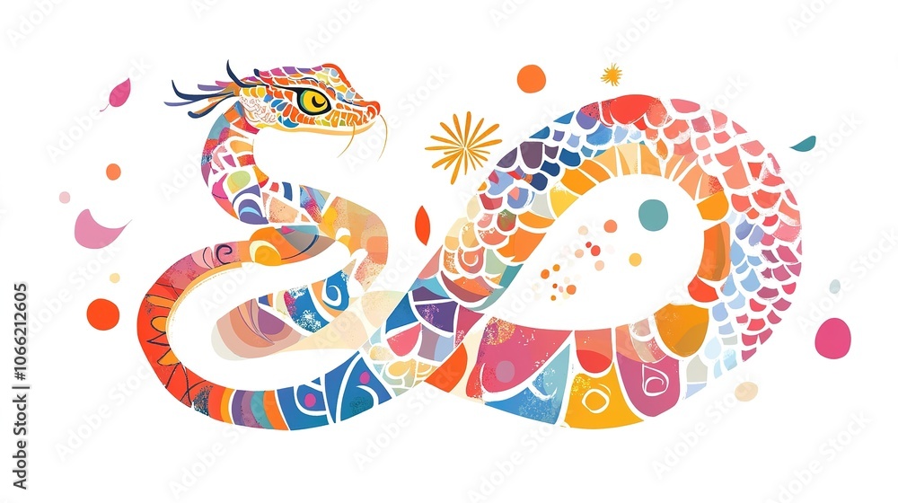 Obraz premium Bright and Playful Chinese Zodiac Snake Illustration in Vector Style on White Background