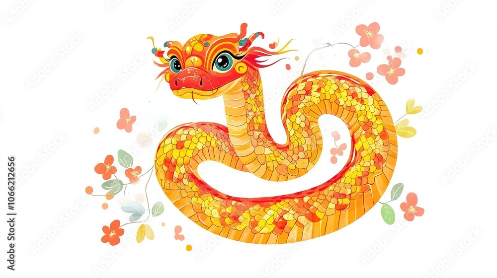 Obraz premium Bright and Playful Chinese Zodiac Snake Illustration in Vector Style on White Background
