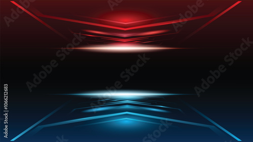 Black abstract red and blue technolofy geometric background elegant futuristic glossy light.Modern shape racing concept.