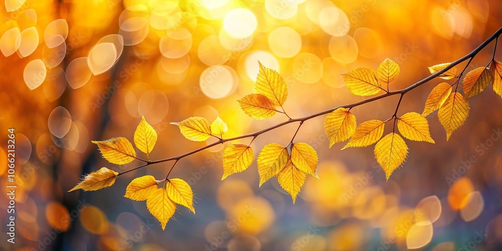 Obraz premium Golden Hues of Autumn A Branch of Vibrant Leaves Bathed in Soft Sunlight, Their Veins Gleaming with the Essence of a Season's Transformation