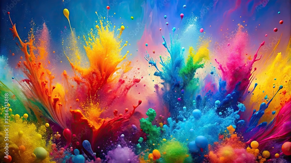 Obraz premium Colorful paint splashes creating a vibrant and abstract background, paint, splash, abstract, background, colorful, vibrant