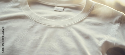 Close-up of a luxury t-shirt with intricate hand-stitching details, rich cotton texture, displayed in a premium retail setting, soft lighting, neutral background  photo