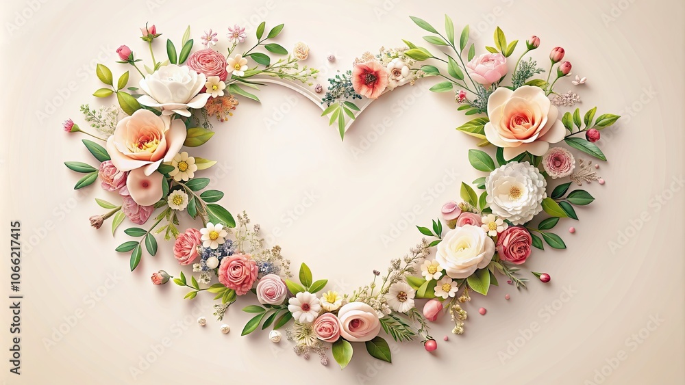 Elegant floral heart frame with delicate flowers surrounding a heart shape, perfect for Mother's Day or love themed designs Elegant floral heart frame with delicate flowers surrounding a heart shape, perfect for Mother's Day or love themed designs