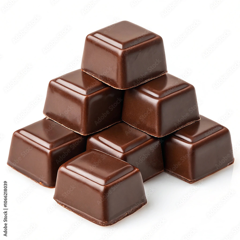 Chocolate thins with white cream filling isolated on white,Pile of chocolate square candies with cocoa filling isolated on a white background Chocolate thins with white cream filling isolated on white,Pile of chocolate square candies with cocoa filling isolated on a white background