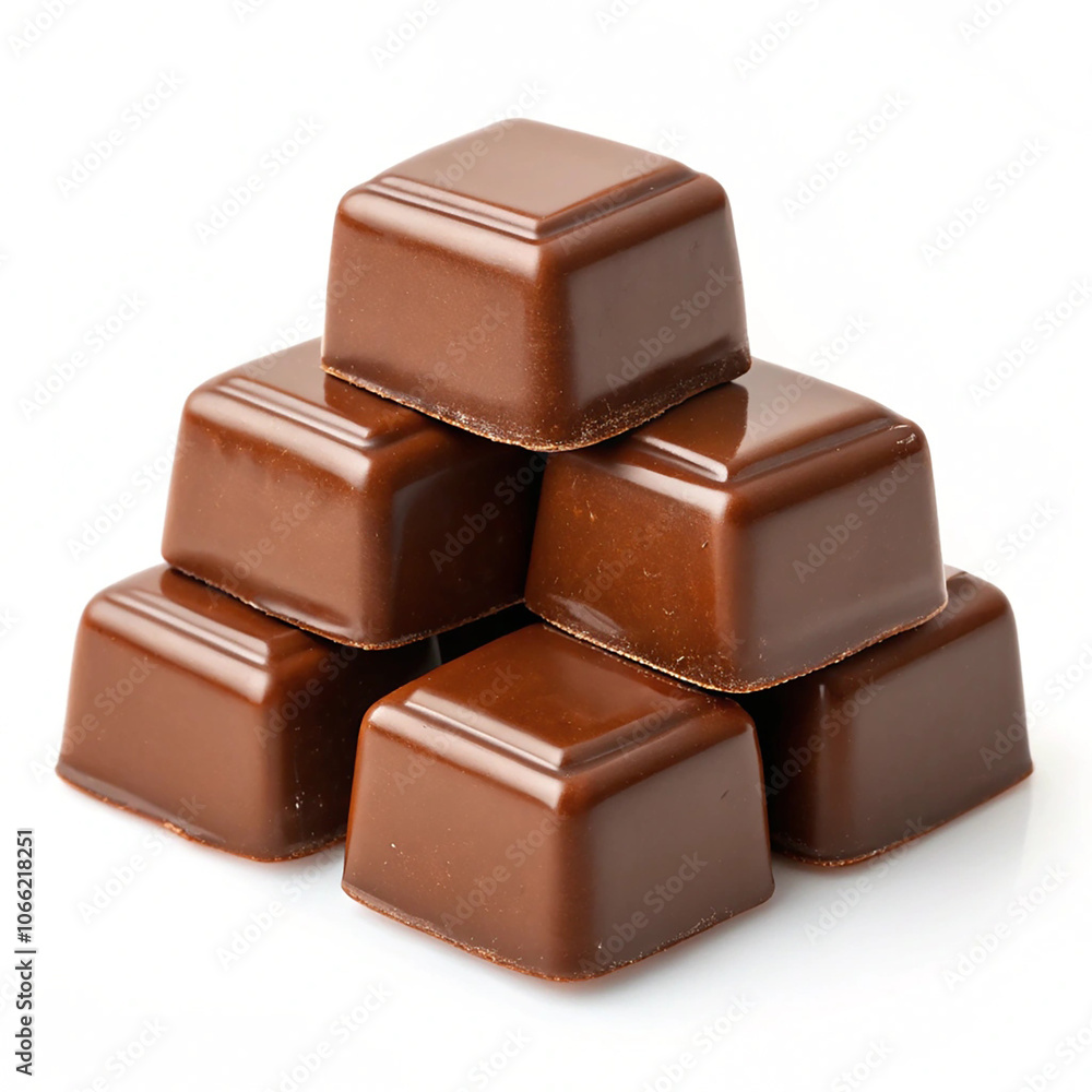 Chocolate thins with white cream filling isolated on white,Pile of chocolate square candies with cocoa filling isolated on a white background Chocolate thins with white cream filling isolated on white,Pile of chocolate square candies with cocoa filling isolated on a white background