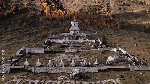 Drone aerial photography flying Landscape of Siguniang mountain or Four girls mountains with ,located in the Aba Tibetan and Qing Autonomous Prefecture in western Sichuan of China.