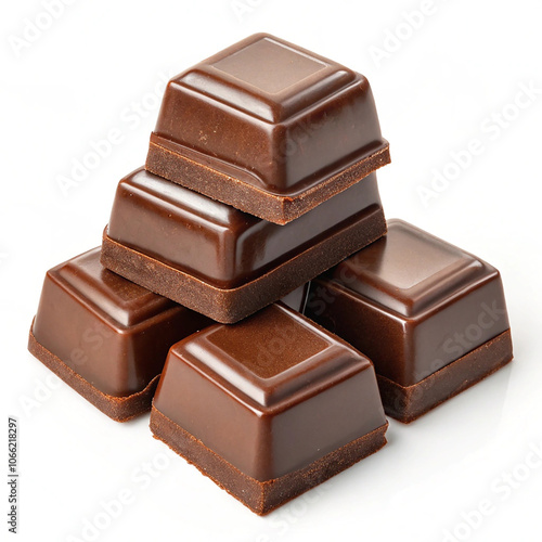 Chocolate thins with white cream filling isolated on white,Pile of chocolate square candies with cocoa filling isolated on a white background