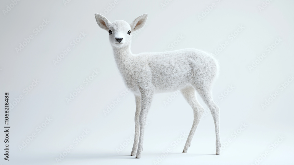 Obraz premium White fawn standing on white background: elegance and purity in wildlife