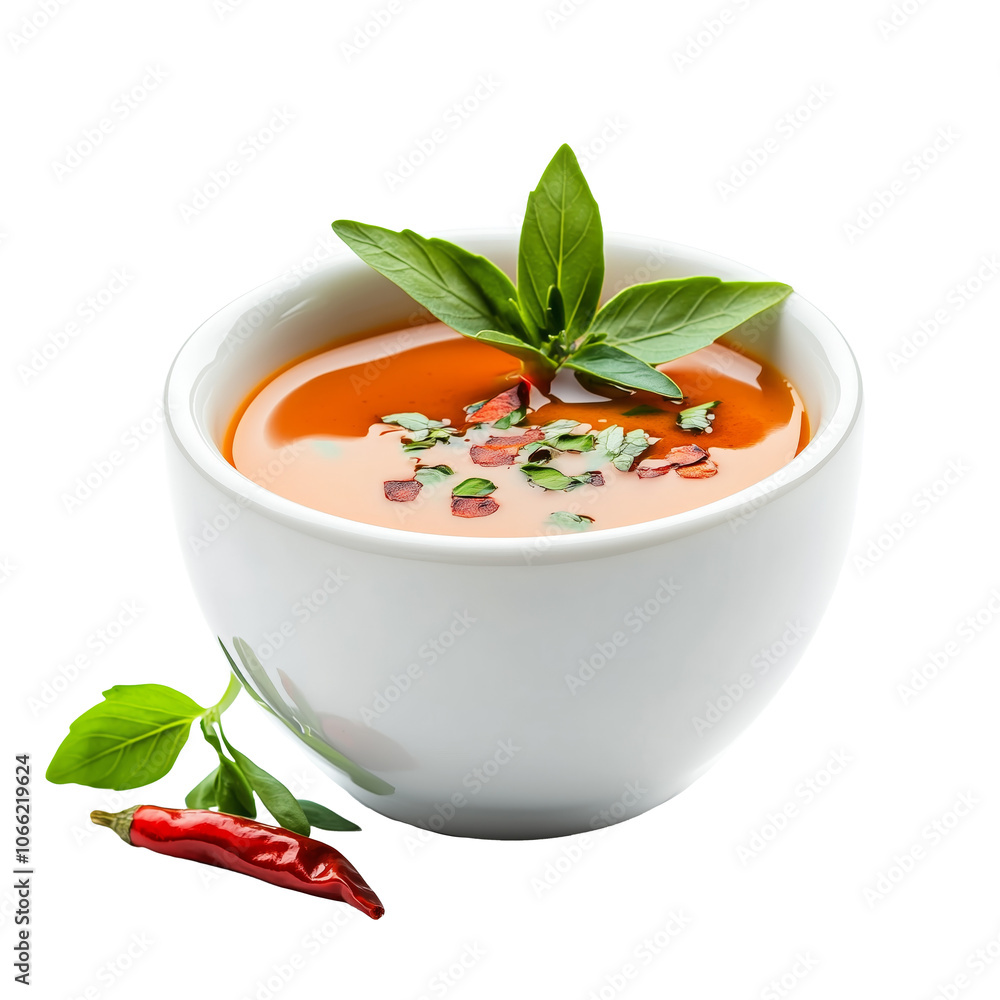 Chicken Dipping Sauce garnished with chopped herbs and chili slices, isolated on transparent background Chicken Dipping Sauce garnished with chopped herbs and chili slices, isolated on transparent background