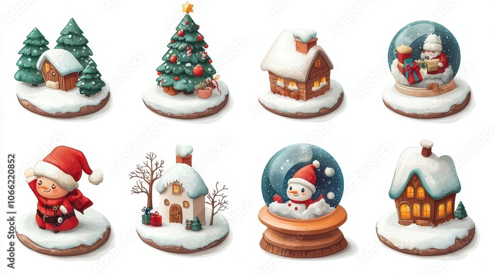 Christmas Snow Globe Illustrations Set Christmas Snow Globe Illustrations Set