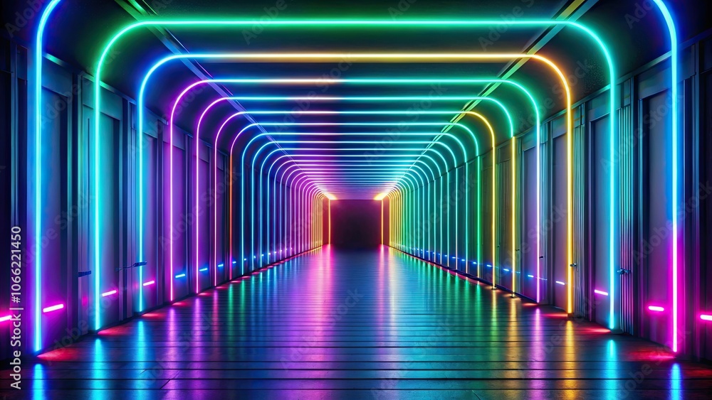 Vibrant neon colored LED light path background, neon, bright, colorful, illuminated, glowing, vibrant, light trail Vibrant neon colored LED light path background, neon, bright, colorful, illuminated, glowing, vibrant, light trail