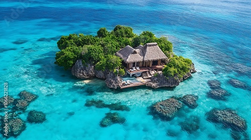 Overwater Bungalow on a Tropical Island in a Pristine Lagoon