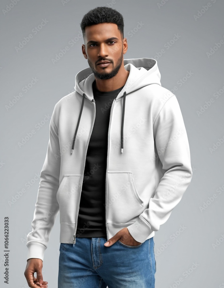 Man wearing white zip-up hoodie mockup Man wearing white zip-up hoodie mockup