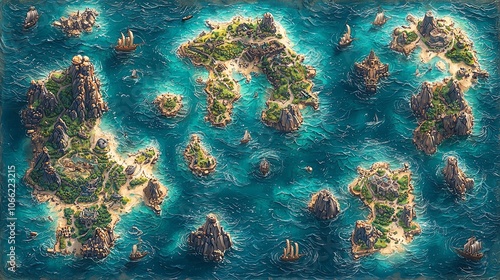 Detailed Nautical Map of Fictional Islands and Landmarks photo