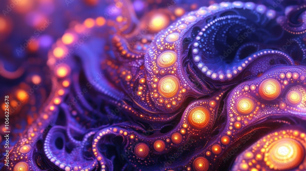 Abstract Purple and Orange Fractal with Glowing Circles Abstract Purple and Orange Fractal with Glowing Circles