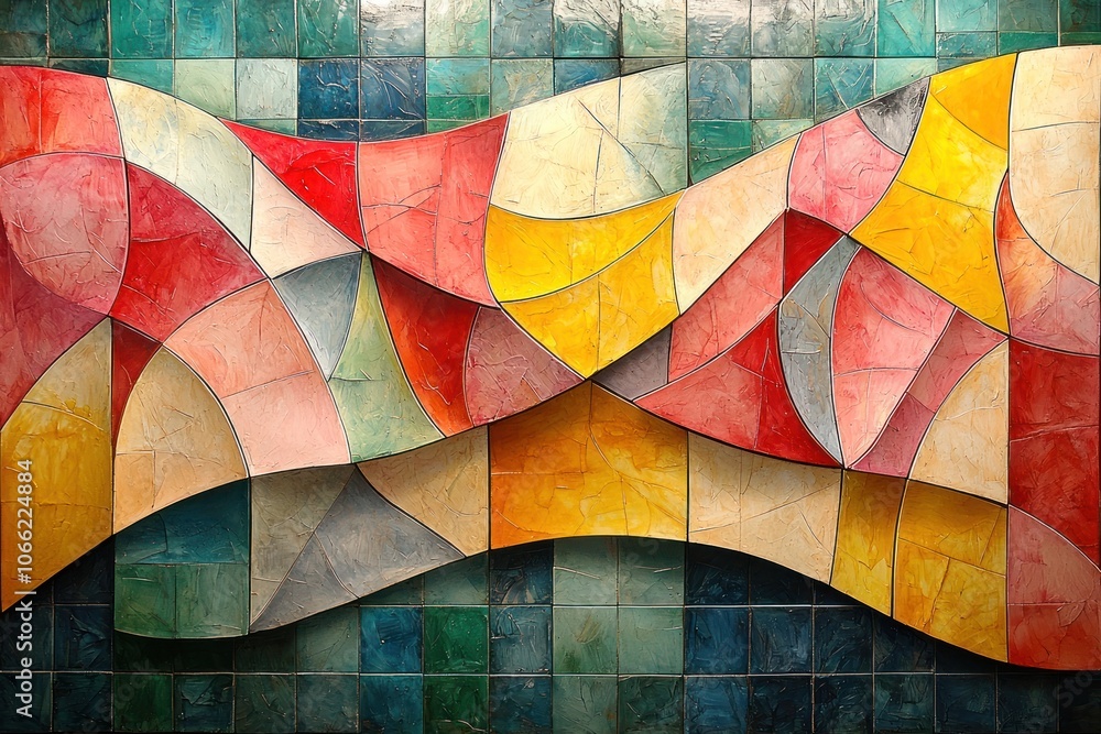 Fototapeta premium Abstract Geometric Wall Art with Curved Shapes and Vibrant Colors