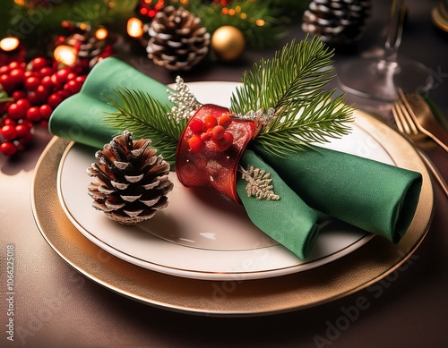 Christmas-Themed Napkin Rings with Pinecones and Holly