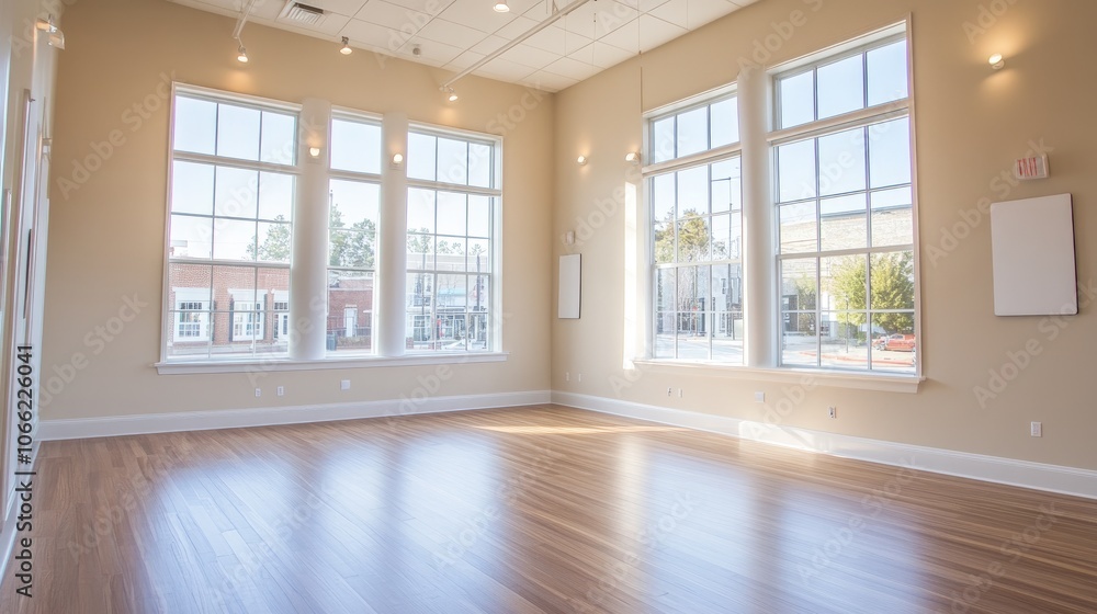 Fototapeta premium Bright and Spacious Room with Large Windows