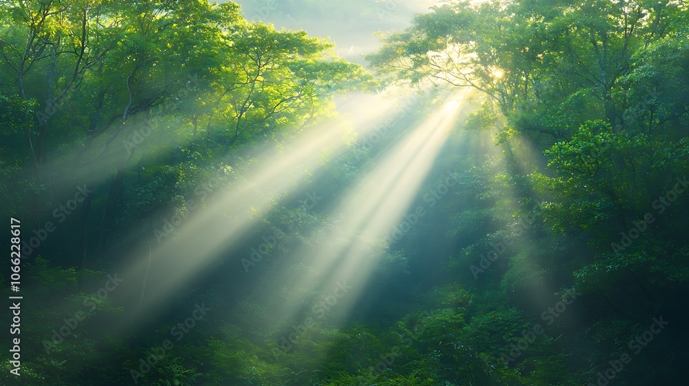 Naklejka premium Discover how sunlight filters through lush forest canopies to create breathtaking natural scenery