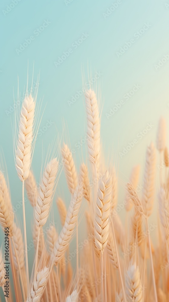 Pastel wheat stalks gently sway against a soft gradient background of mint and white, creating a calming atmosphere filled with natural beauty and serenity Pastel wheat stalks gently sway against a soft gradient background of mint and white, creating a calming atmosphere filled with natural beauty and serenity