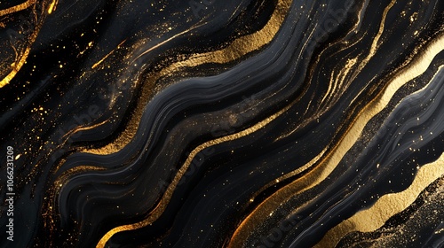 Wallpaper Mural Abstract Black and Gold Liquid Swirls with Glitter Torontodigital.ca