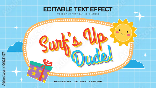 Surf up editable text effect lettering typography in kids summer theme