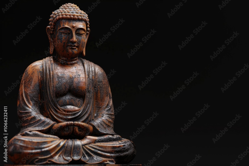 Fototapeta premium Buddha statue in meditation with black space.