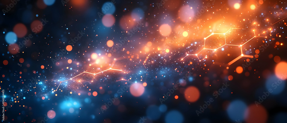 Fototapeta premium Colorful abstract representation of molecules and particles in a cosmic environment.