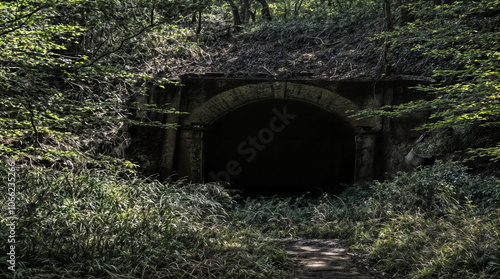 Mysterious Abandoned Tunnel in Enchanting Autumn Forest