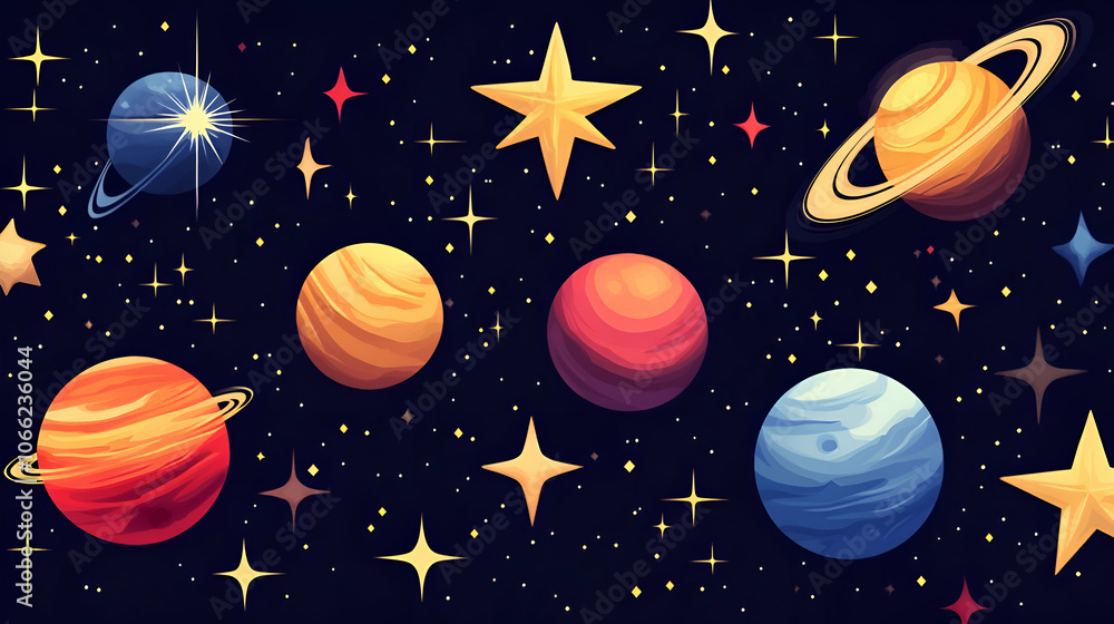 A dark blue background with stars and planets. A dark blue background with stars and planets.