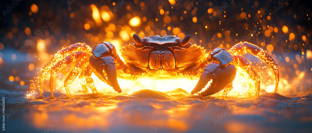 Fototapeta premium Majestic crab amidst glowing fire, showcasing vibrant colors and dynamic movement, perfect for wildlife enthusiasts.