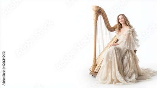 Harpist in a Dreamy Pose: A...
