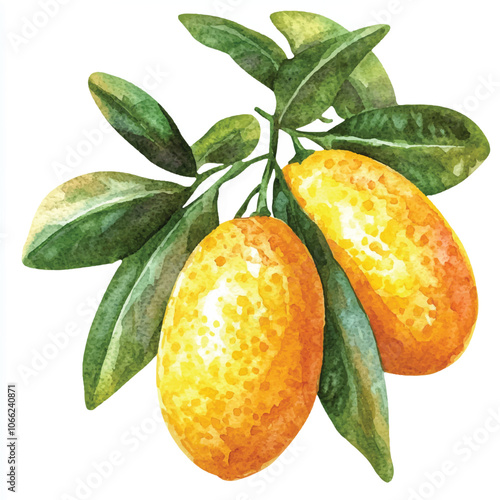 Kumquat fruit watercolor clipart illustration