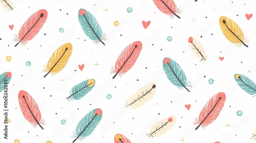 A Vibrant Display of Colorful Feathers in a Playful Pattern with Inviting Shapes on a Clean Background of Soft White Wonder A Vibrant Display of Colorful Feathers in a Playful Pattern with Inviting Shapes on a Clean Background of Soft White Wonder