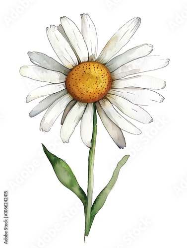 Watercolor White Daisy Isolated on White Background. Beautiful Daisy Flower