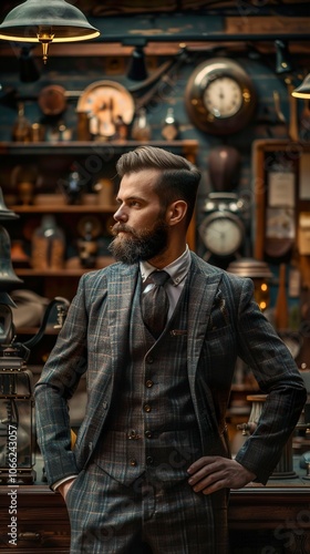 Wallpaper Mural Portrait of a Man in a Plaid Suit, Vintage Style Torontodigital.ca