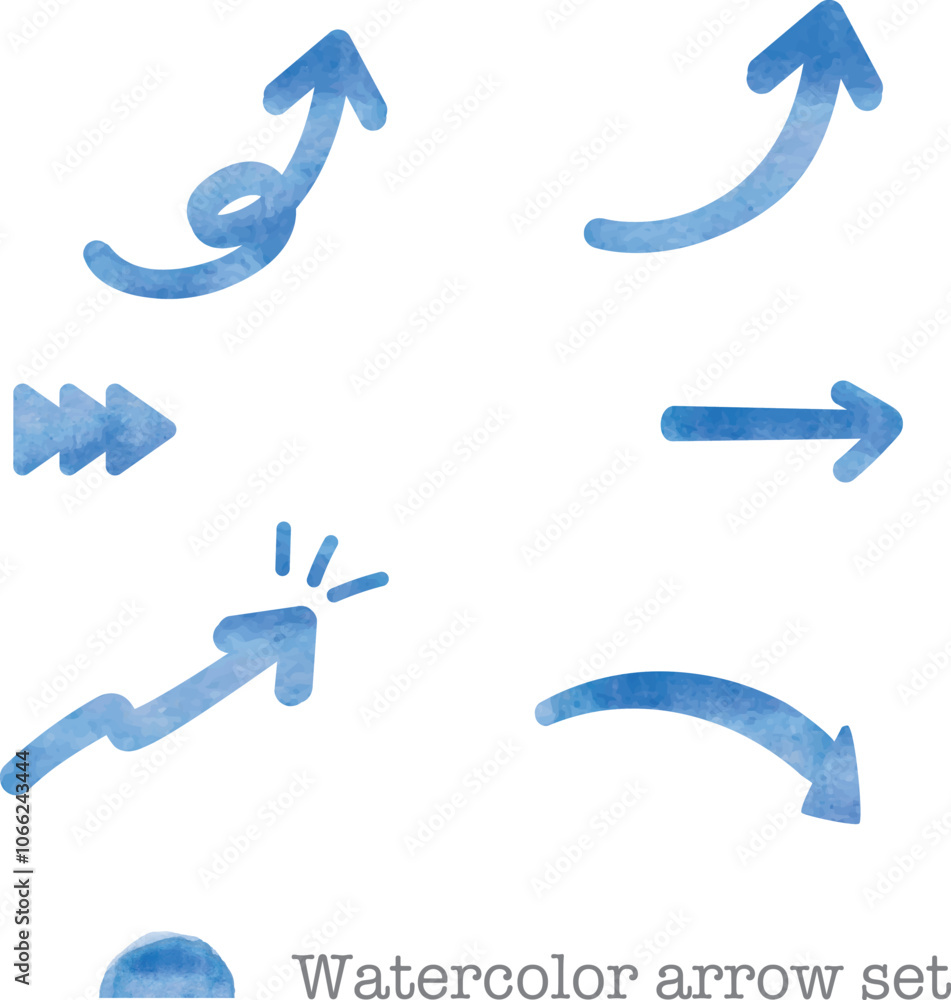青い水彩風のPOPな手書き矢印セット