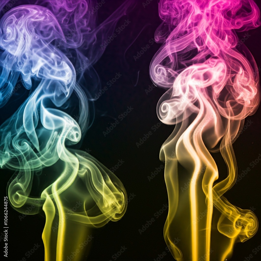 Obraz premium abstract colorful smoke swirls on black background for graphic design and art projects