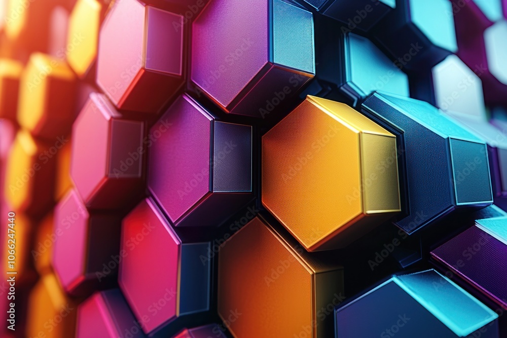 A Close-Up View of Vibrant Hexagonal Shapes Interlocking A Close-Up View of Vibrant Hexagonal Shapes Interlocking
